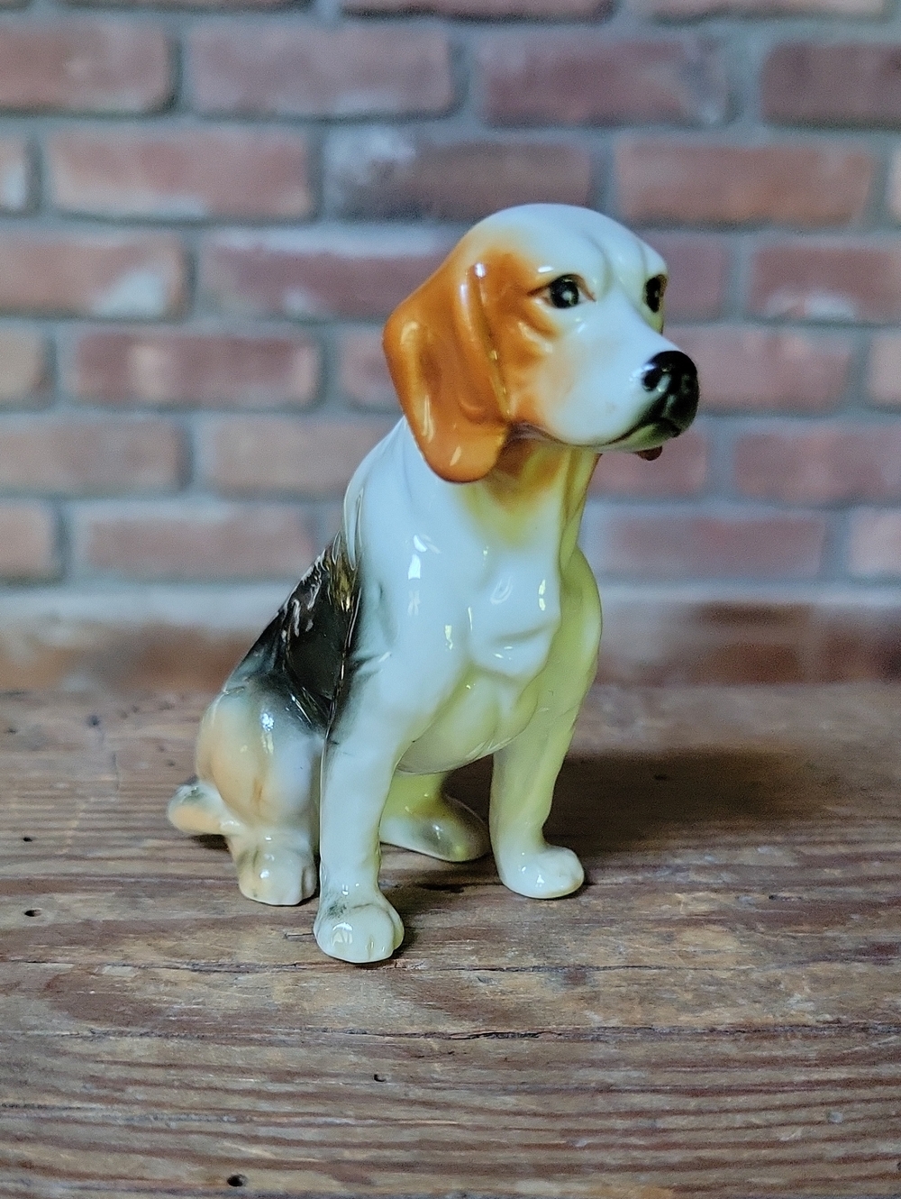 Vintage Bone China Beagle Dog Figurine - White, Brown & Black